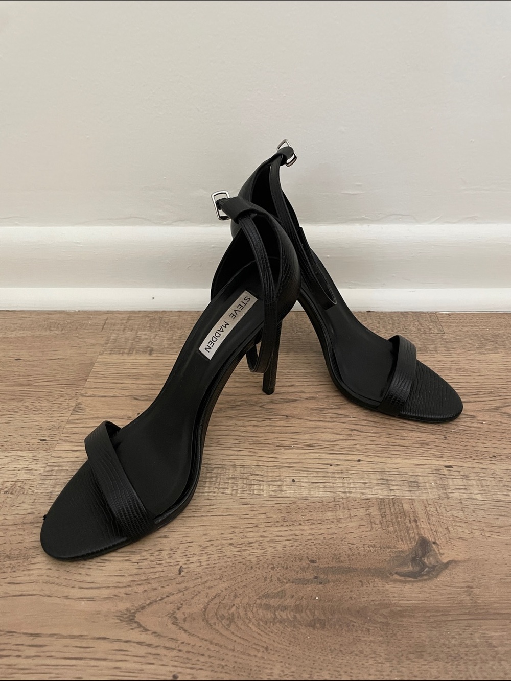 Steve Madden Black Open-Toe Ankle Strap Heels